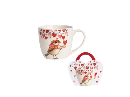 hrnek 460ml baňatý PTÁČEK se srdíčky, DB taška, porcelán