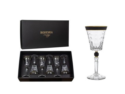sklen. 260ml, 6ks, BOHEMIA PR. víno, CONTE MODERN, černá, zlatý okraj, DB