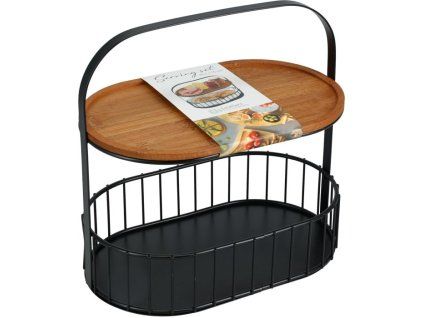 košík 2patrový, servírovací, 25,5x15cm, drát.černý, BAMBUS