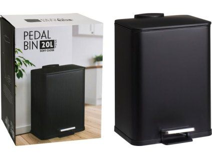 koš odp. 20l pedál., hranatý, IRON, mat černý, kov