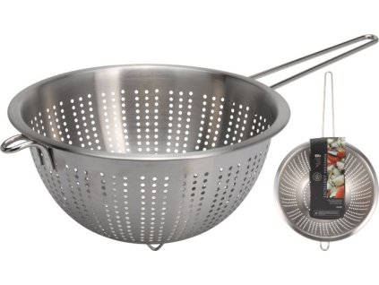 cedník d24cm, NR plech., stojící+drát. rukojeť