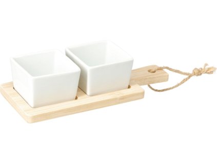 miska, 2ks-sada servír. porcelán, podnos 20x8,5cm, bambus