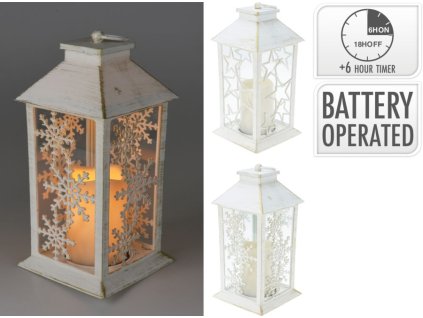 lucerna 14x14, v. 28cm, LED osv., 2 druhy, bílá, časovač, plast