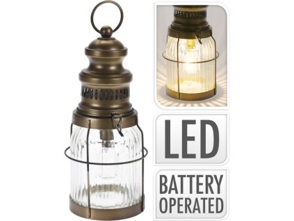 lucerna d. , v.29cm, LED, s žárovkou, camping, zahrada, kov/sklo