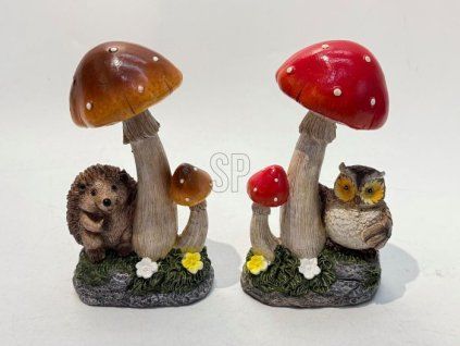 dekorace MUCHOMŮRKA+SOVA nebo JEŽEK, 10x6x17cm, polystone