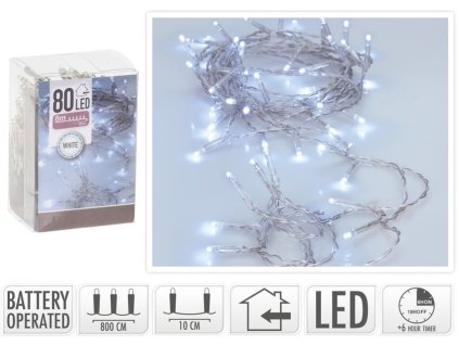 řetěz 800cm, 80LED bílé, vnitř., časovač