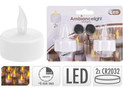 svíčka LED 4x4x2cm čajová 2ks, časovač, vč. bater.