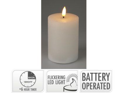 svíčka LED d7,5x10cm, časovač, bílá, plast
