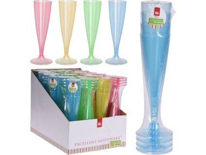 sklen.130ml, 4ks, šampus, mix barev, plast
