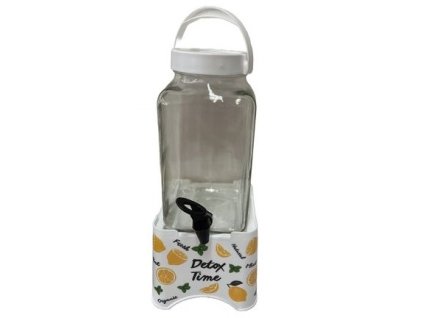 láhev 5,0l sklo s kohoutem, plast.stojan s nápisy DETOX TIME