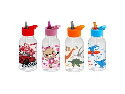 láhev 0,46l MIX, AUTO, DINO, KOČKA, ŽRALOK, brčko, plast