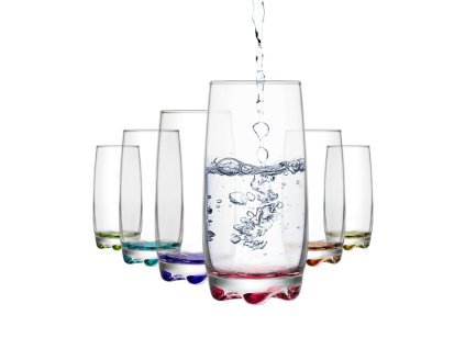 sklen. 390ml, 6ks, ADORA v.14,5cm barev., - long drink