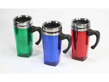 termohrnek 0,45l plast, nerez uvnitř, s uchem