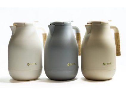 termokonvice 1,5l PASTEL., zacvakávací, bílá, béžová, šedá, dřev.ručka, sklo/plast