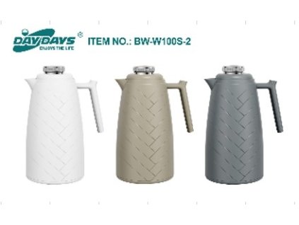 termokonvice 1,0l, 3BARVY (BW-W100S-2), stříbr.víčko, plast/sklo