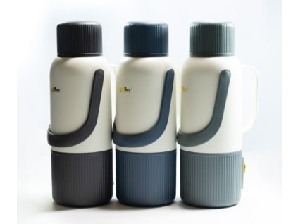 termokonvice 2,0l METALÍZA 3BARVY, šálek, 2držadla, sklo/plast