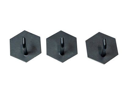 háček- 3ks-ŠESTIHRAN-ČERNÝ 4,5x4cm kov, samolep.