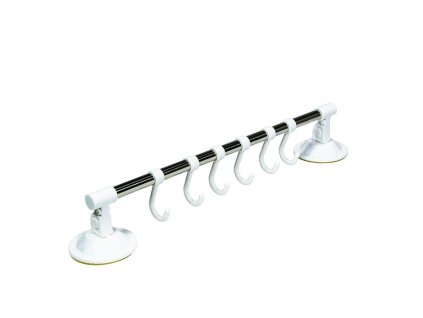tyč  46cm-držák kuch.náčiní s háčky, přísavky, kov/plast