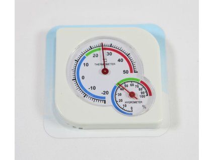 teploměr 8,5x8,5cm+vlhkoměr, hranatý, -20°C+50°C, plast