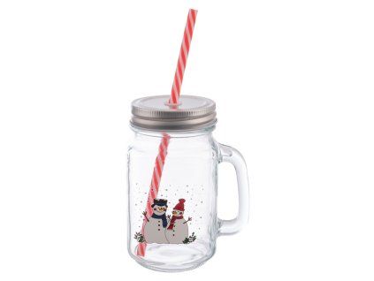 Sklenice Straw s víčkem a brčkem SNĚHULÁK 0,5 l
