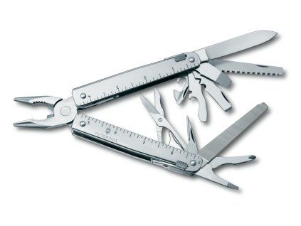 Kleště SWISS TOOL X PLUS, stříbrné, kožené pouzdro