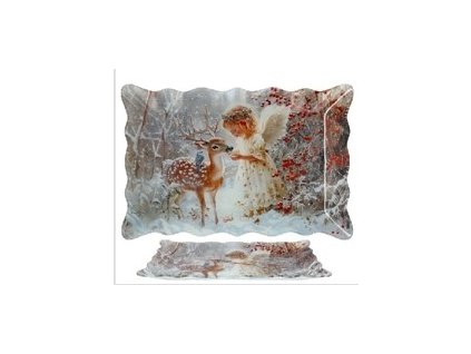 podnos 30x20x2cm14cm, HOLČIČKA ANDĚL s jelínkem, sklo