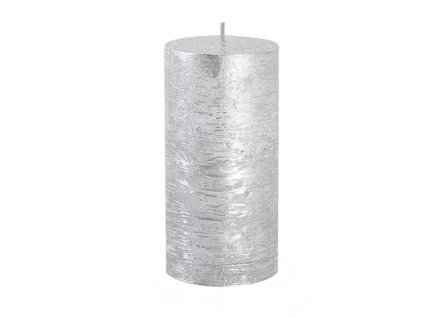 svíčka 120g, d5x8cm, STŘÍBRNÁ, rustikální, metalíza, parafín