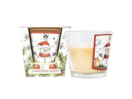 svíčka vonná 120g, VÁNOČNÍ Sněhulák, parafín, DB, sklo