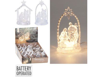 betlém VÁNOČNÍ, 12x6cm, LED osv., 2DRUHY, akryl.plast
