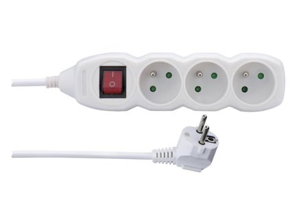 KABEL PRODLUŽOVACÍ S VYPÍNAČEM 3 ZÁSUVKY 3 M, BÍLÁ