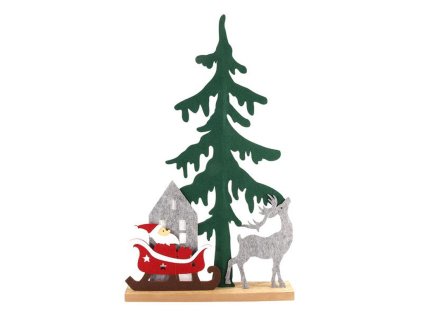 SANTA CLAUS NA SANÍCH S PLSTĚNÝM STROMEM 31.5CM