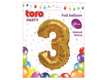 Balónek foliový TORO číslice 3 30cm zlatý