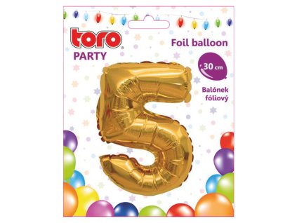 Balónek foliový TORO číslice 5 30cm zlatý