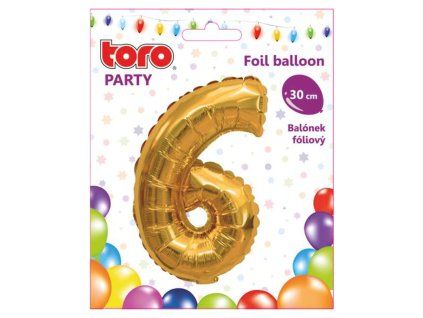 Balónek foliový TORO číslice 6 30cm zlatý