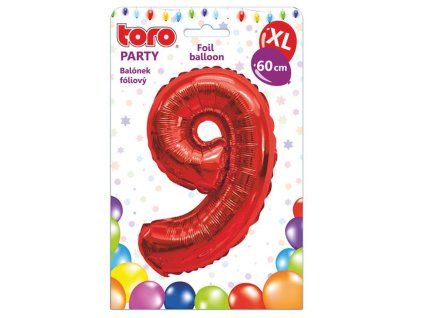 Balónek fóliový TORO XL číslice "9" 60cm červený
