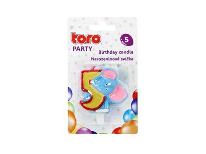 Dortová svíčka číslice "5" TORO zapichovací 5cm slon