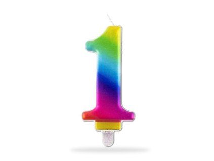 SVÍČKA ČÍSLICE "1" ZAPICHOVACÍ , 7,5CM, DUHOVÁ