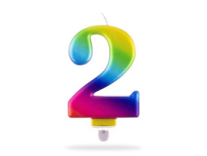 SVÍČKA ČÍSLICE "2" ZAPICHOVACÍ , 7,5CM, DUHOVÁ