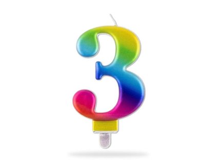 SVÍČKA ČÍSLICE "3" ZAPICHOVACÍ , 7,5CM, DUHOVÁ