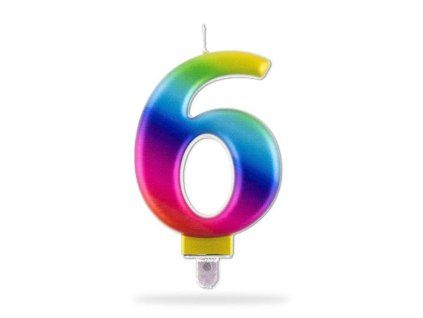Dortová svíčka číslice "6" TORO zapichovací 8cm duhová