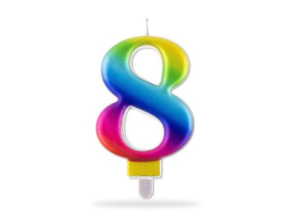SVÍČKA ČÍSLICE "8" ZAPICHOVACÍ , 7,5CM, DUHOVÁ