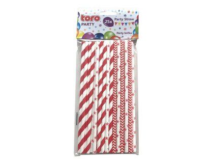 Papírová brčka 20cm TORO červená 25ks