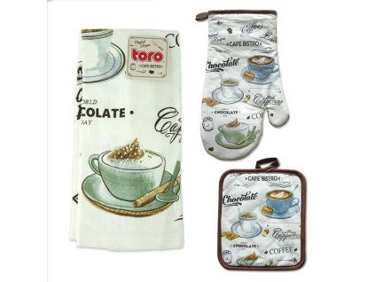 Kuchyňský set TORO café bistro - rukavice, chňapka, utěrka