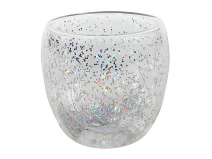 SKLENICE S DVOJÍM SKLEM S KONFETY 250 ML, STŘÍBRNÁ