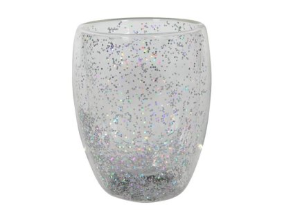 SKLENICE S DVOJÍM SKLEM S KONFETY 350 ML, STŘÍBRNÁ