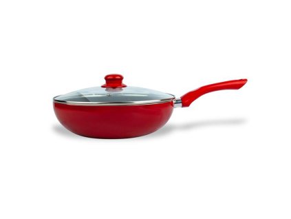 Pánev WOK s poklicí KITCHISIMO Rosso 28cm nepřilnavý povrch
