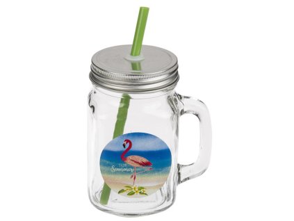 SKLENICE "MASON" S VÍČKEM A BRČKEM, 450ML,PLAMEŇÁK