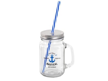 SKLENICE "MASON" S VÍČKEM A BRČKEM, 450ML, NÁMOŘNÍ