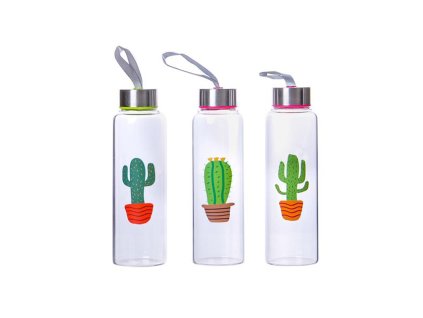 LÁHEV SKLENĚNÁ S UZÁVĚREM CACTUS 390ML 3 ASSORT