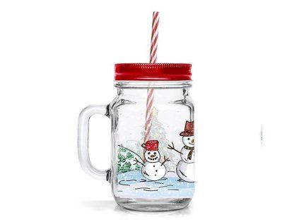 SKLENICE MASON S VÍČKEM A BRČKEM 450ML SNĚHULÁK